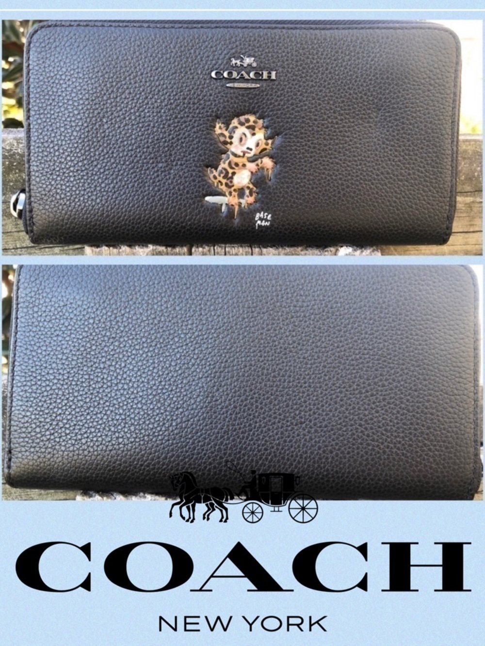Coach Baseman Wild Beast Black Glove-tanned Wallet